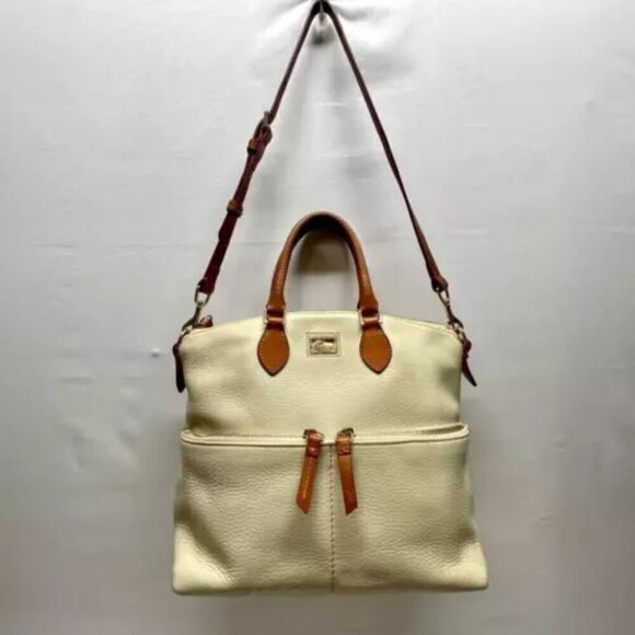 Dooney & Bourke Dillen Double Pocket Convertible Satchel Cream Pebbled Leather - Picture 3 of 16
